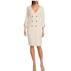 Donna Karan New York NWT $189 Cady Crepe V-Neck Jacket Dress, Ivory Women's 8